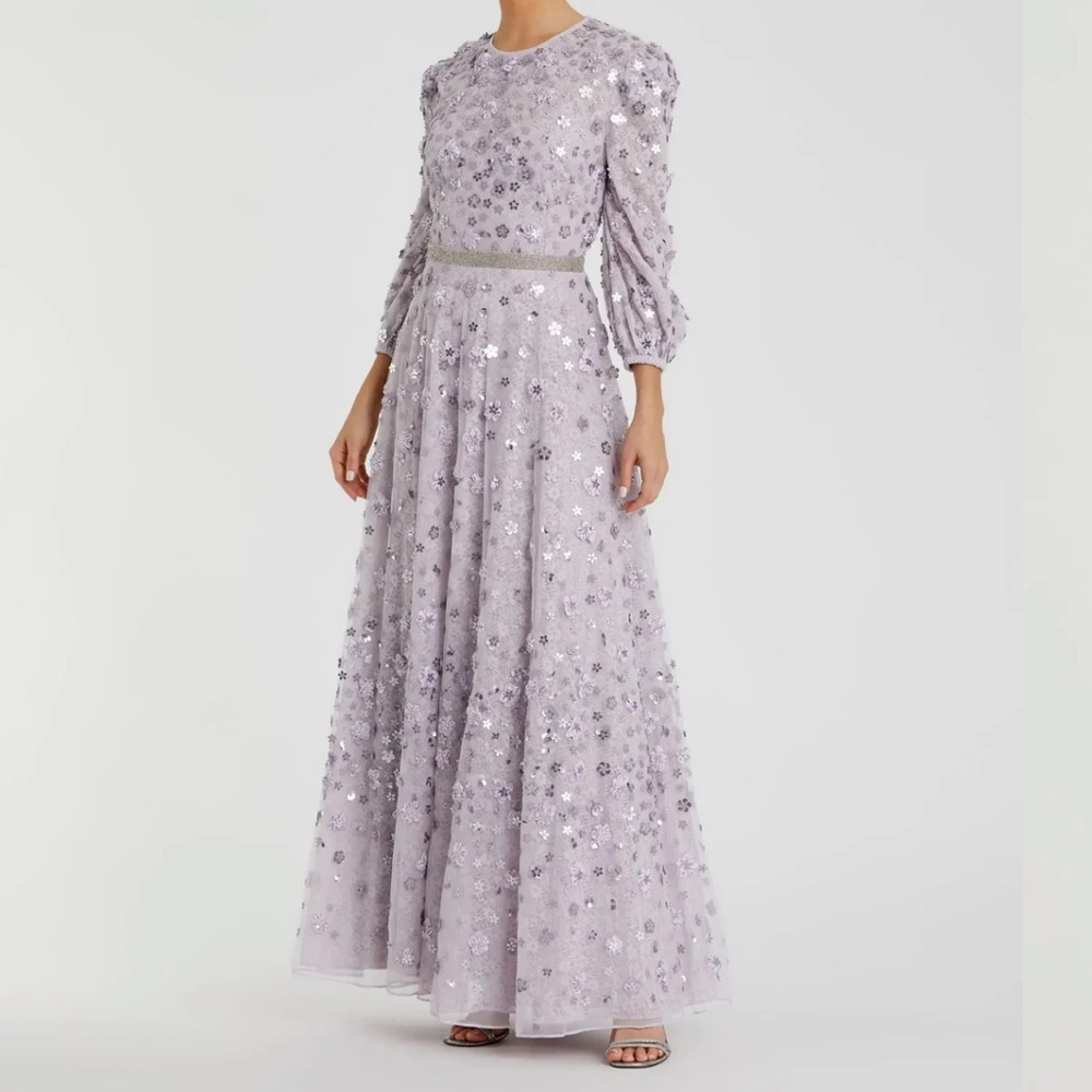 Mac Duggal Lavender Sequin 3D Floral Gown